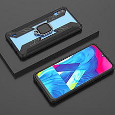 Silicone Matte Finish and Plastic Back Cover Case with Magnetic Finger Ring Stand S06 for Samsung Galaxy M10 Black