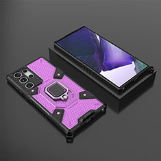 Silicone Matte Finish and Plastic Back Cover Case with Magnetic Finger Ring Stand S06 for Samsung Galaxy S23 Ultra 5G Purple