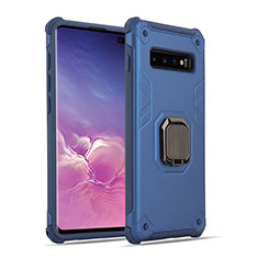 Silicone Matte Finish and Plastic Back Cover Case with Magnetic Finger Ring Stand T01 for Samsung Galaxy S10 5G Blue