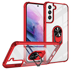 Silicone Matte Finish and Plastic Back Cover Case with Magnetic Finger Ring Stand T01 for Samsung Galaxy S23 Plus 5G Red