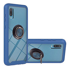 Silicone Matte Finish and Plastic Back Cover Case with Magnetic Finger Ring Stand T02 for Samsung Galaxy A02 Blue