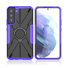 Silicone Matte Finish and Plastic Back Cover Case with Magnetic Finger Ring Stand T09 for Samsung Galaxy S23 Plus 5G Purple