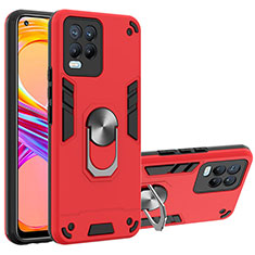 Silicone Matte Finish and Plastic Back Cover Case with Magnetic Finger Ring Stand Y01B for Realme 8 4G Red