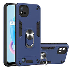 Silicone Matte Finish and Plastic Back Cover Case with Magnetic Finger Ring Stand Y01B for Realme C20 Blue