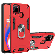 Silicone Matte Finish and Plastic Back Cover Case with Magnetic Finger Ring Stand Y01B for Realme Narzo 20 Red