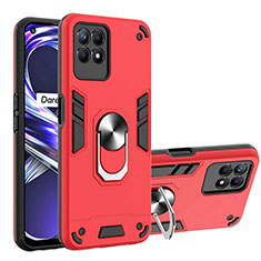 Silicone Matte Finish and Plastic Back Cover Case with Magnetic Finger Ring Stand Y01B for Realme Narzo 50 4G Red