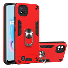 Silicone Matte Finish and Plastic Back Cover Case with Magnetic Finger Ring Stand Y01B for Realme Narzo 50i Red