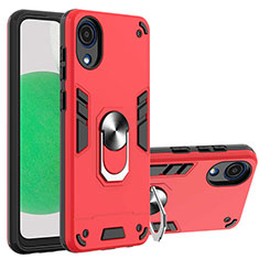 Silicone Matte Finish and Plastic Back Cover Case with Magnetic Finger Ring Stand Y01B for Samsung Galaxy A03 Core Red