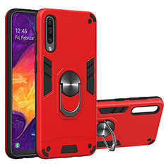 Silicone Matte Finish and Plastic Back Cover Case with Magnetic Finger Ring Stand Y01B for Samsung Galaxy A50S Red