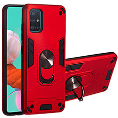 Silicone Matte Finish and Plastic Back Cover Case with Magnetic Finger Ring Stand Y01B for Samsung Galaxy A51 4G Red