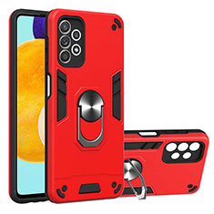 Silicone Matte Finish and Plastic Back Cover Case with Magnetic Finger Ring Stand Y01B for Samsung Galaxy A52 4G Red