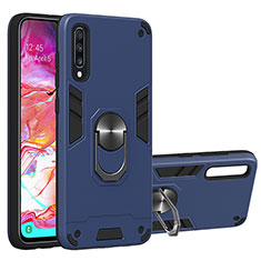 Silicone Matte Finish and Plastic Back Cover Case with Magnetic Finger Ring Stand Y01B for Samsung Galaxy A70 Blue