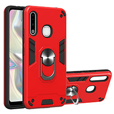Silicone Matte Finish and Plastic Back Cover Case with Magnetic Finger Ring Stand Y01B for Samsung Galaxy A70E Red
