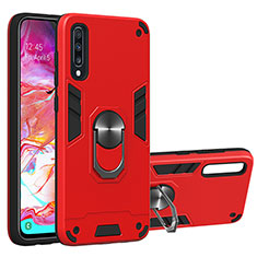 Silicone Matte Finish and Plastic Back Cover Case with Magnetic Finger Ring Stand Y01B for Samsung Galaxy A70S Red