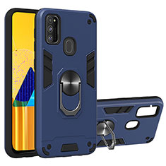 Silicone Matte Finish and Plastic Back Cover Case with Magnetic Finger Ring Stand Y01B for Samsung Galaxy M30s Blue