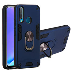 Silicone Matte Finish and Plastic Back Cover Case with Magnetic Finger Ring Stand Y01B for Vivo Y12 Blue