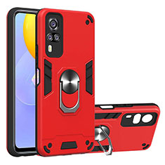 Silicone Matte Finish and Plastic Back Cover Case with Magnetic Finger Ring Stand Y01B for Vivo Y31 (2021) Red