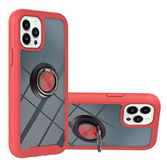 Silicone Matte Finish and Plastic Back Cover Case with Magnetic Finger Ring Stand YB1 for Apple iPhone 13 Pro Max Red