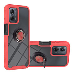 Silicone Matte Finish and Plastic Back Cover Case with Magnetic Finger Ring Stand YB1 for Motorola Moto G53 5G Red