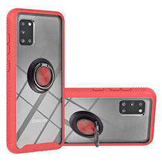 Silicone Matte Finish and Plastic Back Cover Case with Magnetic Finger Ring Stand YB1 for Samsung Galaxy A31 Red