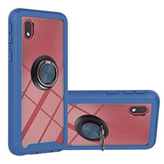 Silicone Matte Finish and Plastic Back Cover Case with Magnetic Finger Ring Stand YB1 for Samsung Galaxy M01 Core Blue