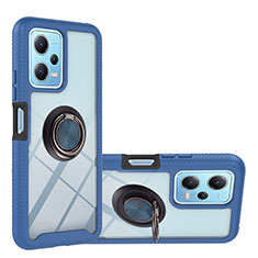 Silicone Matte Finish and Plastic Back Cover Case with Magnetic Finger Ring Stand YB1 for Xiaomi Poco X5 5G Blue