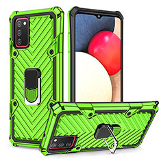 Silicone Matte Finish and Plastic Back Cover Case with Magnetic Finger Ring Stand YF1 for Samsung Galaxy A03s Matcha Green