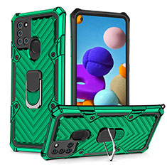 Silicone Matte Finish and Plastic Back Cover Case with Magnetic Finger Ring Stand YF1 for Samsung Galaxy A21s Green