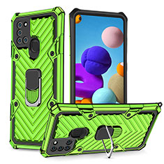 Silicone Matte Finish and Plastic Back Cover Case with Magnetic Finger Ring Stand YF1 for Samsung Galaxy A21s Matcha Green