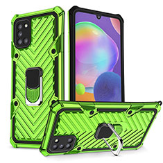 Silicone Matte Finish and Plastic Back Cover Case with Magnetic Finger Ring Stand YF1 for Samsung Galaxy A31 Matcha Green