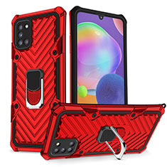 Silicone Matte Finish and Plastic Back Cover Case with Magnetic Finger Ring Stand YF1 for Samsung Galaxy A31 Red