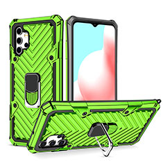 Silicone Matte Finish and Plastic Back Cover Case with Magnetic Finger Ring Stand YF1 for Samsung Galaxy A32 4G Matcha Green