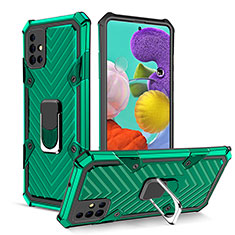 Silicone Matte Finish and Plastic Back Cover Case with Magnetic Finger Ring Stand YF1 for Samsung Galaxy A51 5G Green