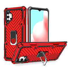 Silicone Matte Finish and Plastic Back Cover Case with Magnetic Finger Ring Stand YF1 for Samsung Galaxy M32 5G Red