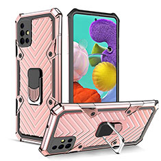 Silicone Matte Finish and Plastic Back Cover Case with Magnetic Finger Ring Stand YF1 for Samsung Galaxy M40S Rose Gold
