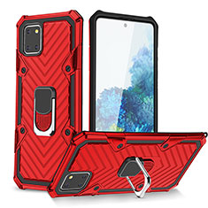 Silicone Matte Finish and Plastic Back Cover Case with Magnetic Finger Ring Stand YF1 for Samsung Galaxy M60s Red