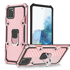 Silicone Matte Finish and Plastic Back Cover Case with Magnetic Finger Ring Stand YF1 for Samsung Galaxy M60s Rose Gold