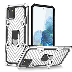 Silicone Matte Finish and Plastic Back Cover Case with Magnetic Finger Ring Stand YF1 for Samsung Galaxy M60s Silver