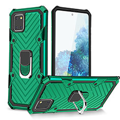 Silicone Matte Finish and Plastic Back Cover Case with Magnetic Finger Ring Stand YF1 for Samsung Galaxy Note 10 Lite Green