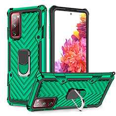 Silicone Matte Finish and Plastic Back Cover Case with Magnetic Finger Ring Stand YF1 for Samsung Galaxy S20 FE 4G Green