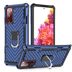 Silicone Matte Finish and Plastic Back Cover Case with Magnetic Finger Ring Stand YF1 for Samsung Galaxy S20 Lite 5G Blue
