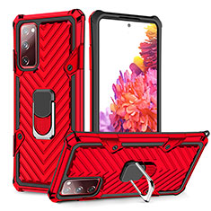 Silicone Matte Finish and Plastic Back Cover Case with Magnetic Finger Ring Stand YF1 for Samsung Galaxy S20 Lite 5G Red