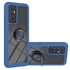 Silicone Matte Finish and Plastic Back Cover Case with Magnetic Finger Ring Stand ZJ1 for Samsung Galaxy M14 5G Blue