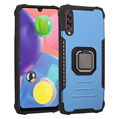 Silicone Matte Finish and Plastic Back Cover Case with Magnetic Finger Ring Stand ZJ2 for Samsung Galaxy A70 Blue