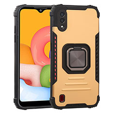 Silicone Matte Finish and Plastic Back Cover Case with Magnetic Finger Ring Stand ZJ2 for Samsung Galaxy M01 Gold