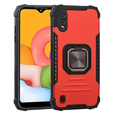 Silicone Matte Finish and Plastic Back Cover Case with Magnetic Finger Ring Stand ZJ2 for Samsung Galaxy M01 Red