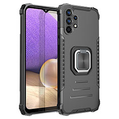 Silicone Matte Finish and Plastic Back Cover Case with Magnetic Finger Ring Stand ZJ2 for Samsung Galaxy M32 5G Black