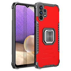 Silicone Matte Finish and Plastic Back Cover Case with Magnetic Finger Ring Stand ZJ2 for Samsung Galaxy M32 5G Red