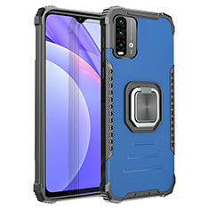 Silicone Matte Finish and Plastic Back Cover Case with Magnetic Finger Ring Stand ZJ2 for Xiaomi Redmi 9 Power Blue