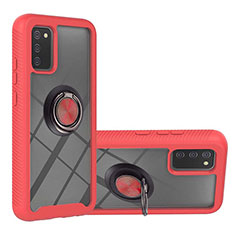 Silicone Matte Finish and Plastic Back Cover Case with Magnetic Finger Ring Stand ZJ5 for Samsung Galaxy A03s Red